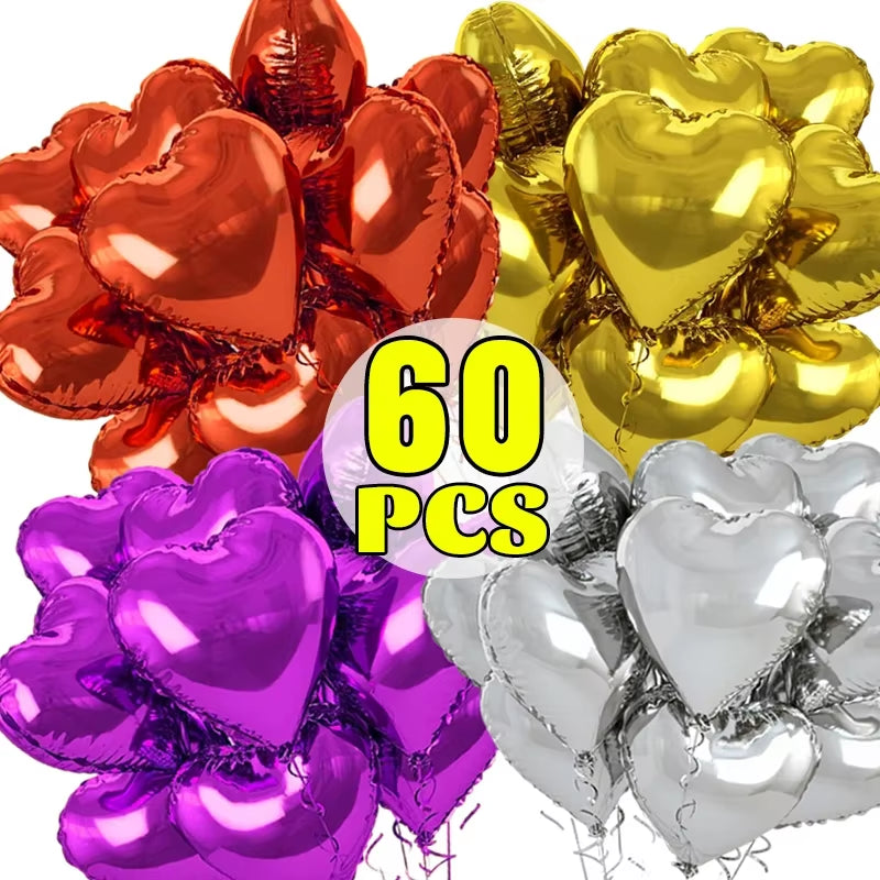 60-5PCS Red Heart Foil Balloons Inflatable Helium Balloon DIY Birthday Party Ornaments for Valentine'S Day Wedding Party Gifts