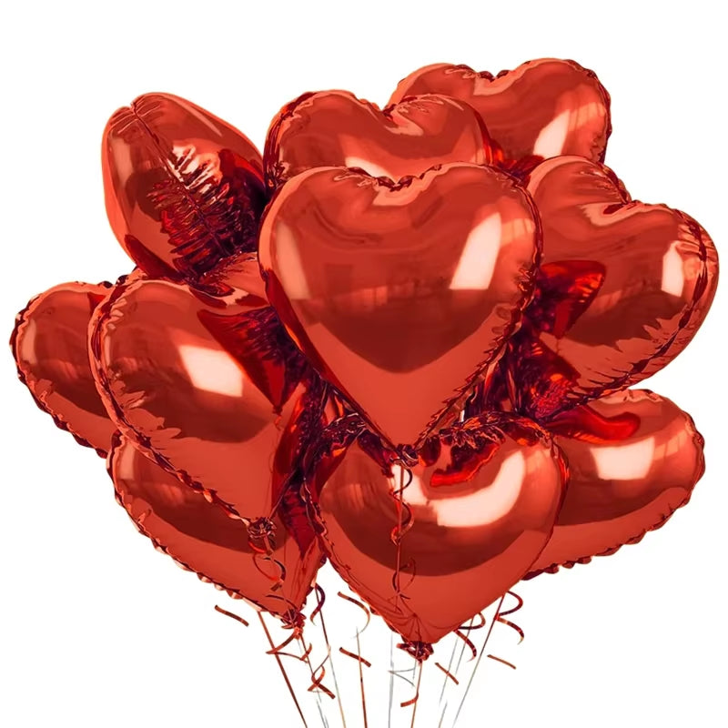 60-5PCS Red Heart Foil Balloons Inflatable Helium Balloon DIY Birthday Party Ornaments for Valentine'S Day Wedding Party Gifts