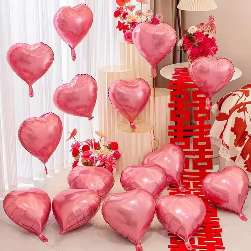 60-5PCS Red Heart Foil Balloons Inflatable Helium Balloon DIY Birthday Party Ornaments for Valentine'S Day Wedding Party Gifts