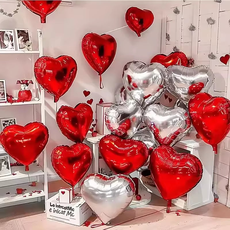 60-5PCS Red Heart Foil Balloons Inflatable Helium Balloon DIY Birthday Party Ornaments for Valentine'S Day Wedding Party Gifts